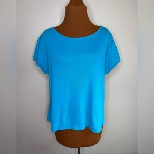 Chico's Design Turquoise Cotton Scoop Neck Cap Sleeve Tee Size Large